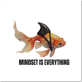 Mindset Motivational quote Cute Goldfish Shark Posters and Art